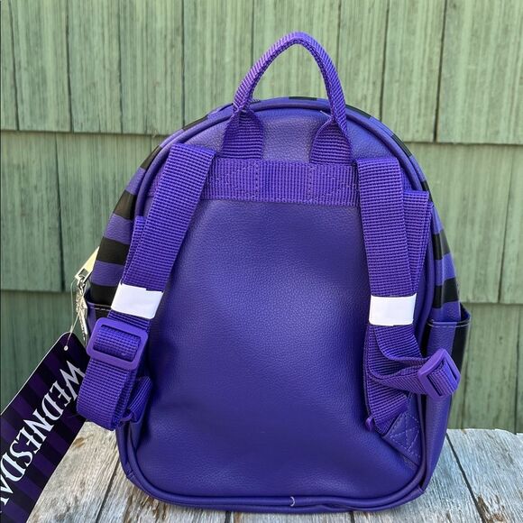 Wednesday Addams Nevermore Academy Striped Mini Backpack, Purple/Black main image 6